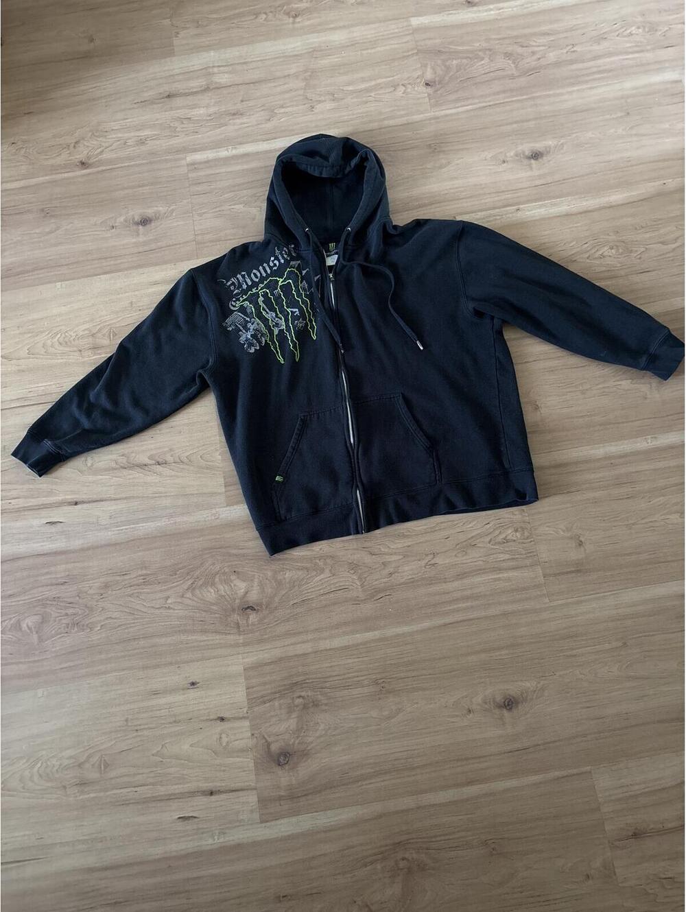 Vintage Y2K Monster Energy Zip Up Hoodie Black Grunge Graphic Mens Size 2XL